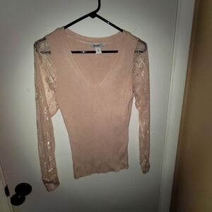 White House Black Market V-Neck Ribbed Pullover Top - Sepia Rose - Women's Small